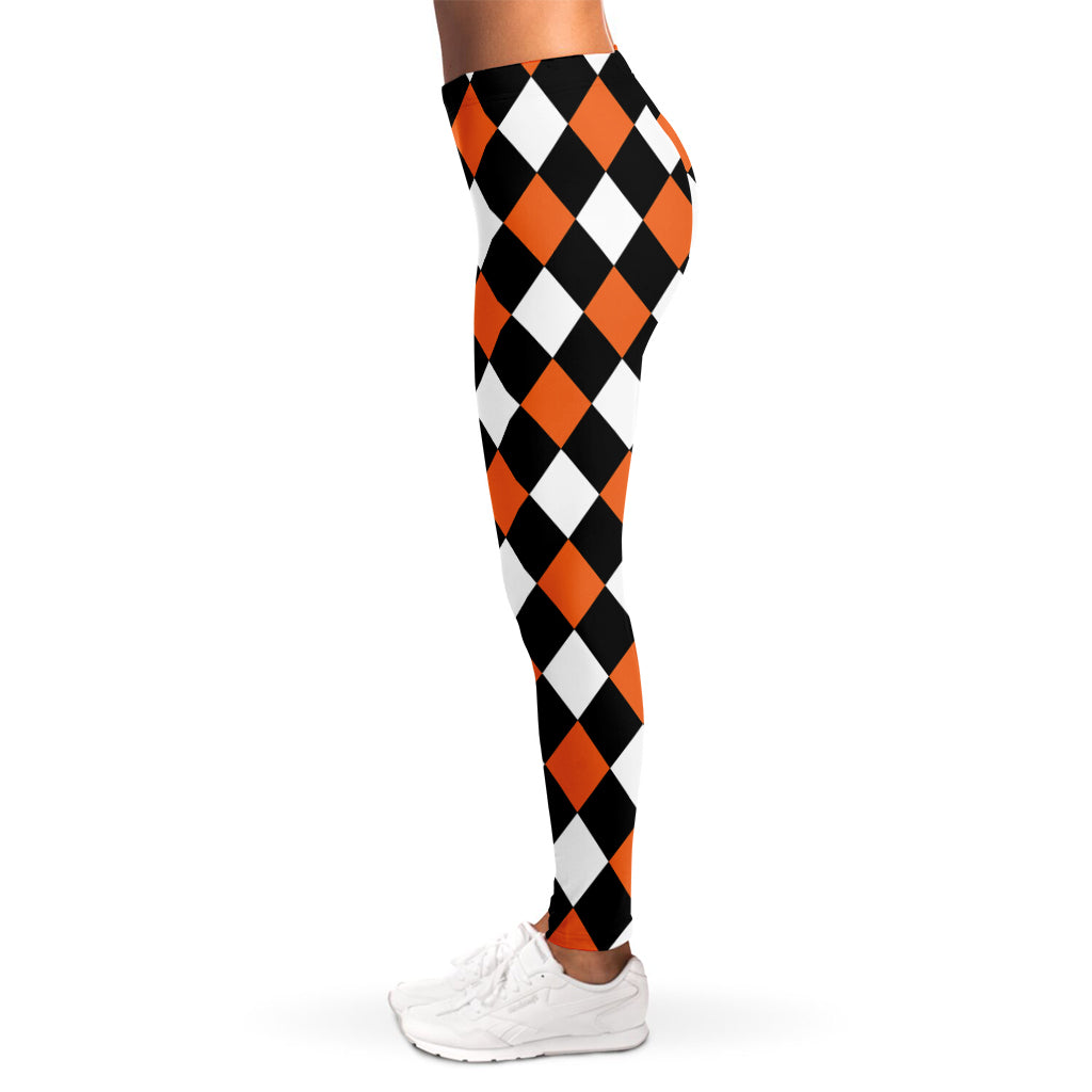 Orange Black And White Harlequin Print Women's Leggings