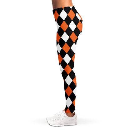 Orange Black And White Harlequin Print Women's Leggings