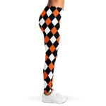 Orange Black And White Harlequin Print Women's Leggings