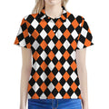 Orange Black And White Harlequin Print Women's Polo Shirt