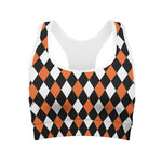 Orange Black And White Harlequin Print Women's Sports Bra