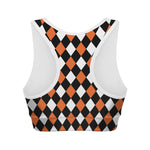 Orange Black And White Harlequin Print Women's Sports Bra