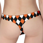 Orange Black And White Harlequin Print Women's Thong