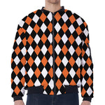 Orange Black And White Harlequin Print Zip Sleeve Bomber Jacket