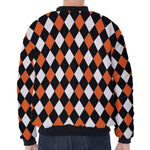 Orange Black And White Harlequin Print Zip Sleeve Bomber Jacket