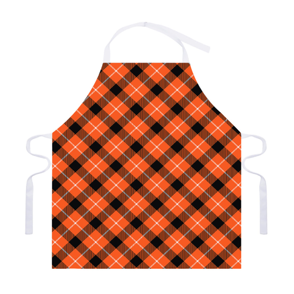 Orange Black And White Plaid Print Adjustable Apron