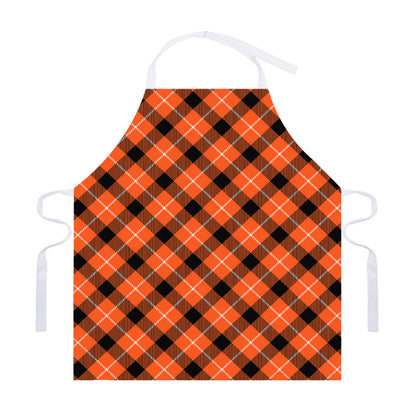 Orange Black And White Plaid Print Adjustable Apron