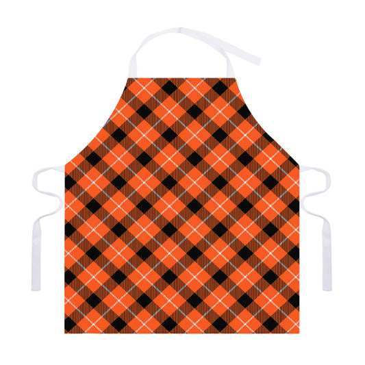 Orange Black And White Plaid Print Adjustable Apron