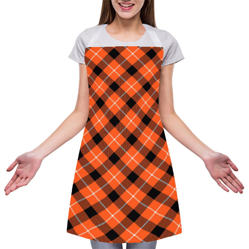 Orange Black And White Plaid Print Adjustable Apron