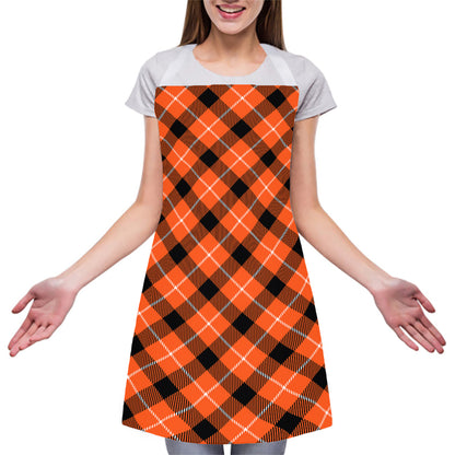 Orange Black And White Plaid Print Adjustable Apron