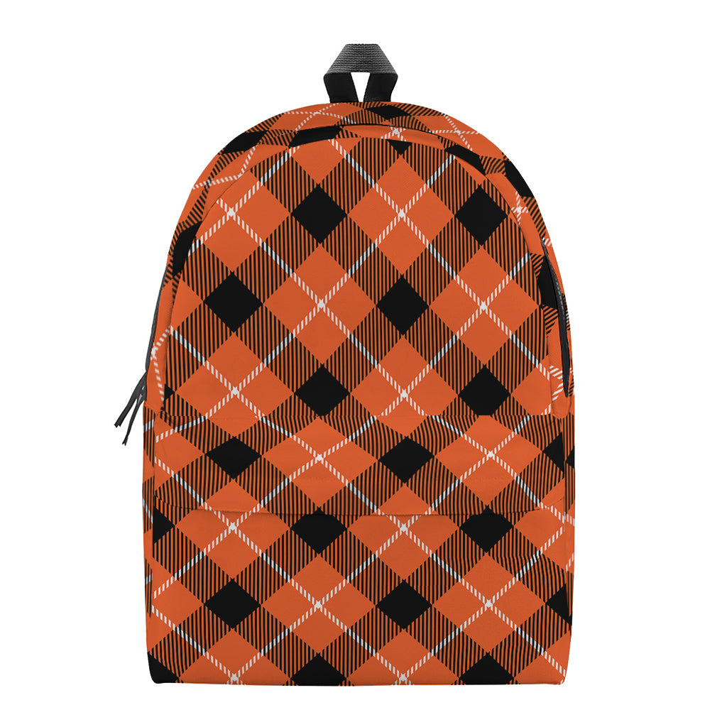 Orange Black And White Plaid Print Backpack