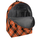 Orange Black And White Plaid Print Backpack