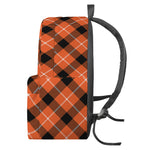 Orange Black And White Plaid Print Backpack