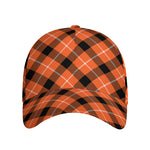 Orange Black And White Plaid Print Baseball Cap