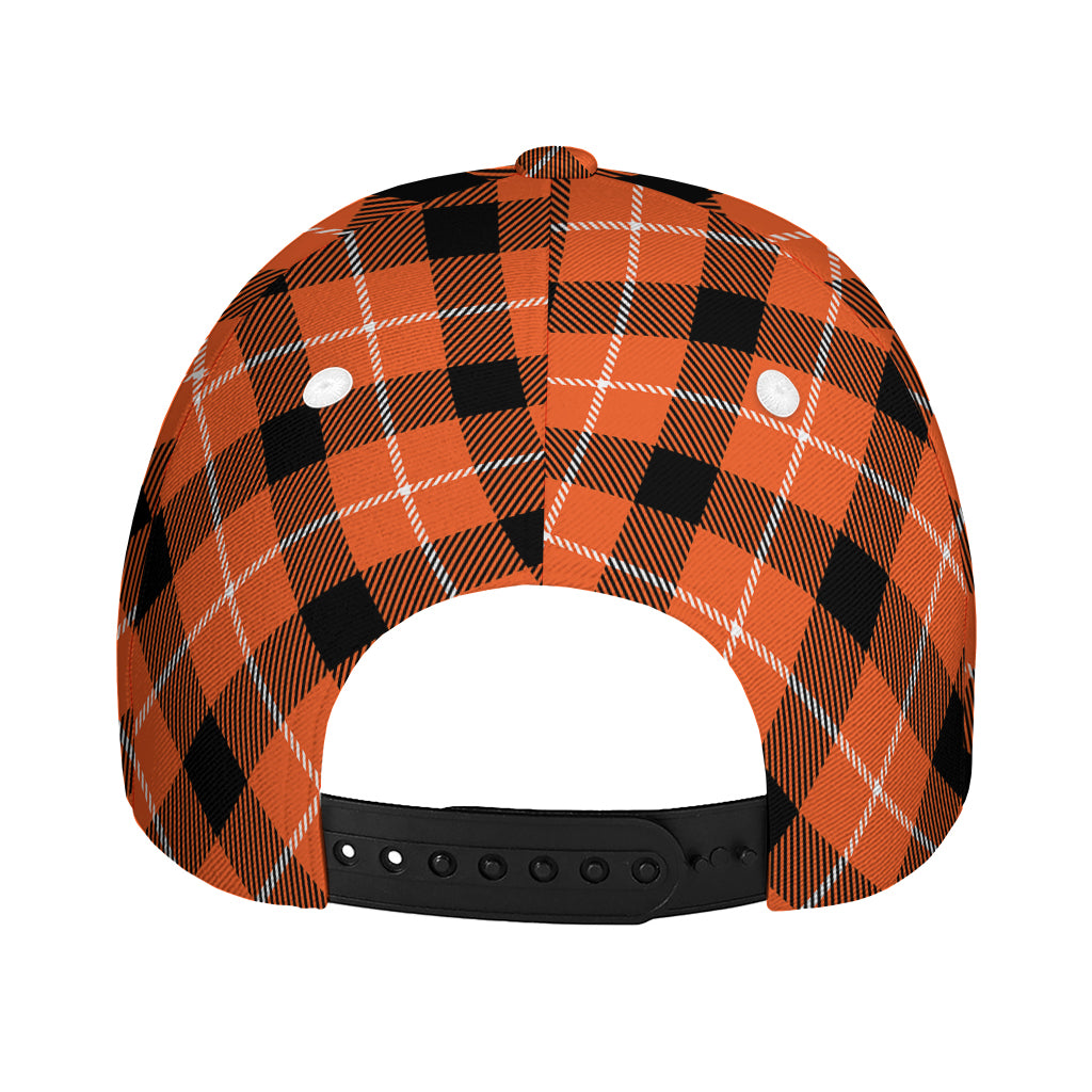 Orange Black And White Plaid Print Baseball Cap