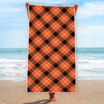 Orange Black And White Plaid Print Beach Towel