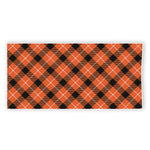 Orange Black And White Plaid Print Beach Towel