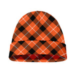 Orange Black And White Plaid Print Beanie