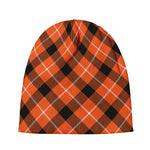 Orange Black And White Plaid Print Beanie
