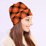 Orange Black And White Plaid Print Beanie