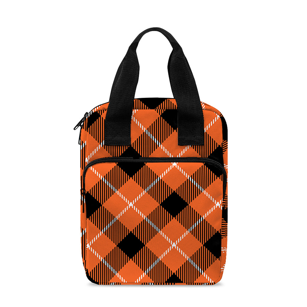 Orange Black And White Plaid Print Bible Tote Bag