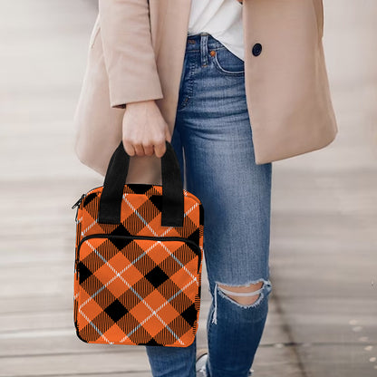 Orange Black And White Plaid Print Bible Tote Bag