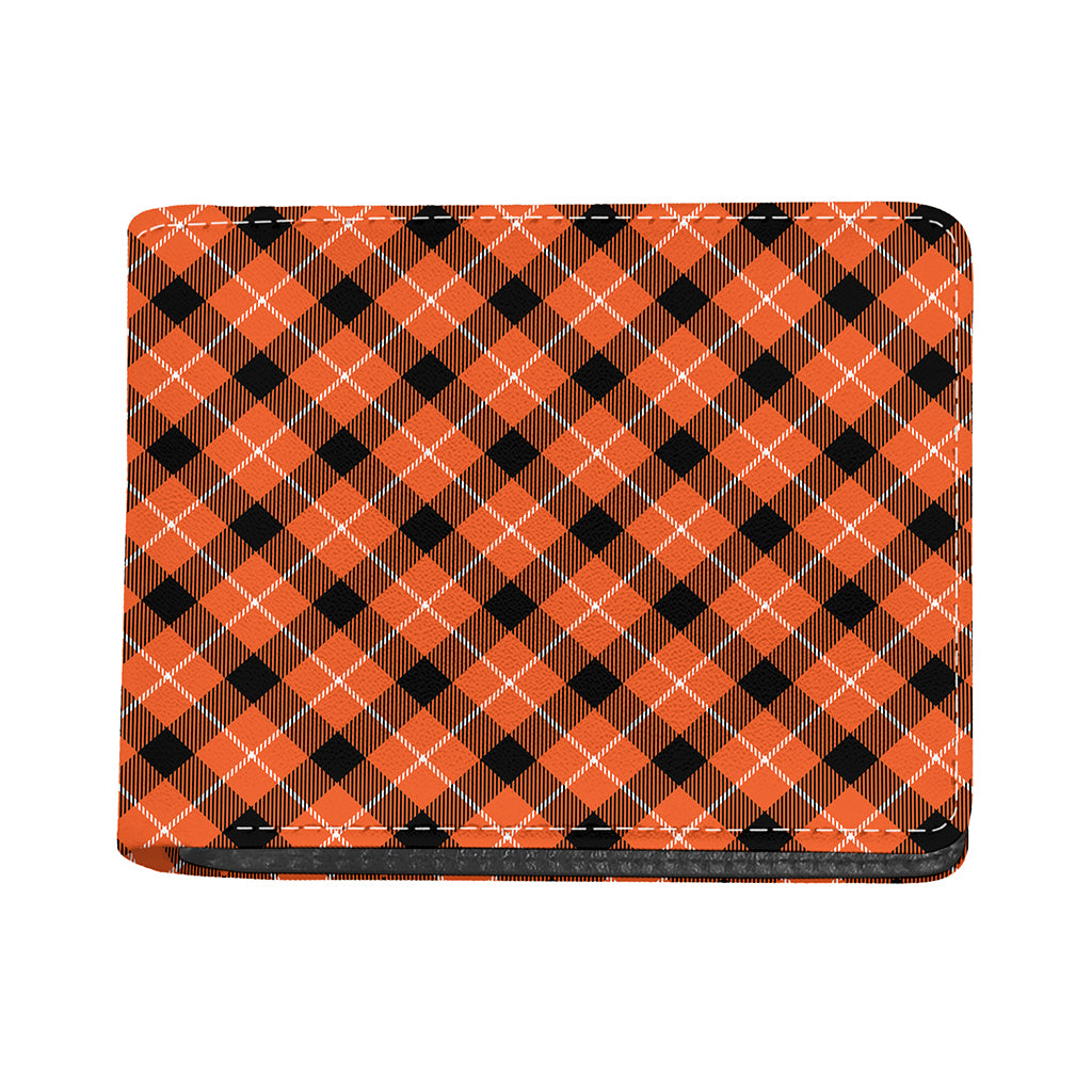 Orange Black And White Plaid Print Bifold Wallet