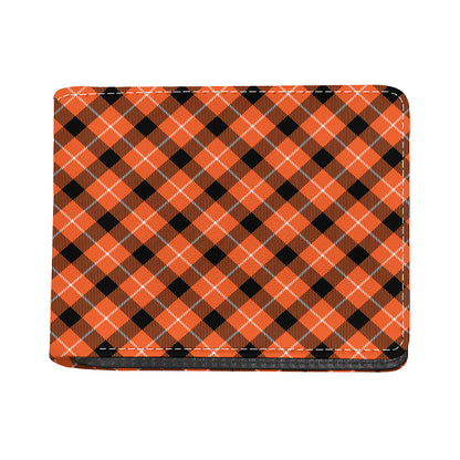 Orange Black And White Plaid Print Bifold Wallet