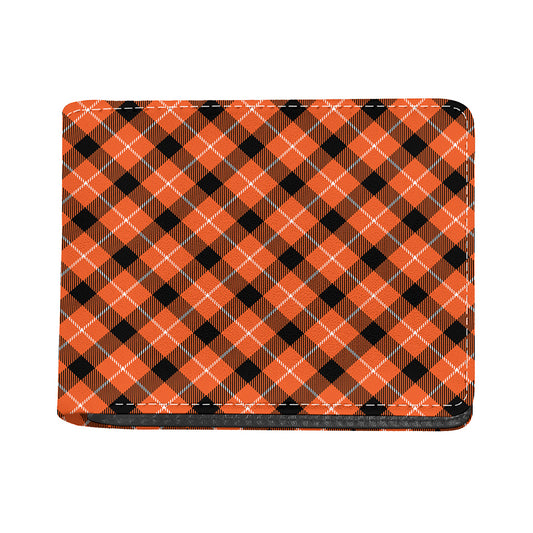 Orange Black And White Plaid Print Bifold Wallet