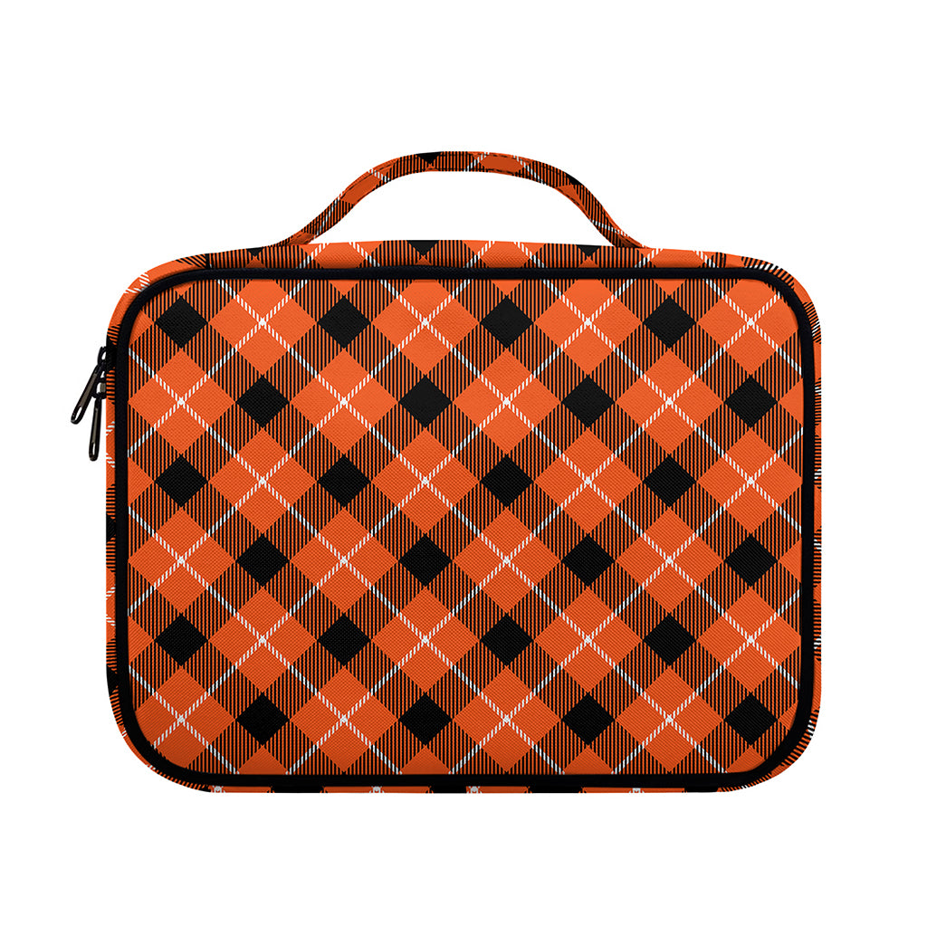Orange Black And White Plaid Print Briefcase Bible Bag