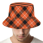 Orange Black And White Plaid Print Bucket Hat