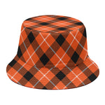 Orange Black And White Plaid Print Bucket Hat