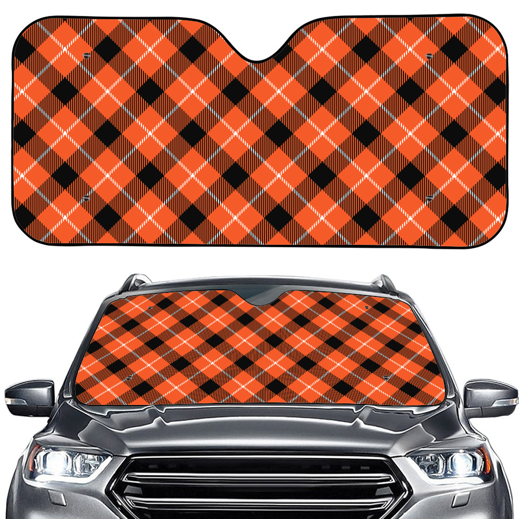 Orange Black And White Plaid Print Car Windshield Sun Shade