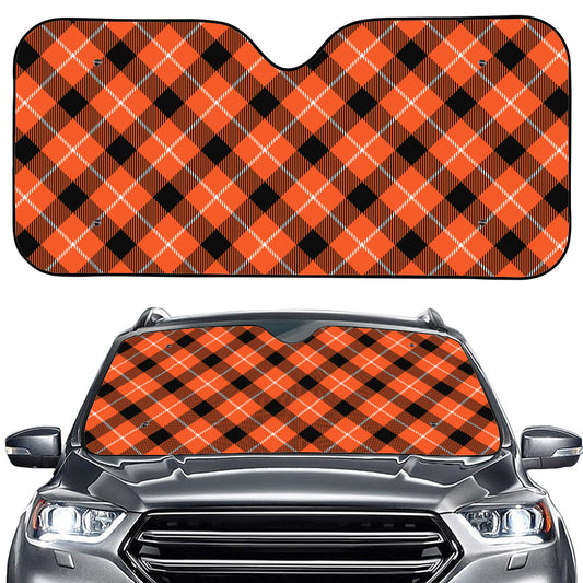 Orange Black And White Plaid Print Car Windshield Sun Shade