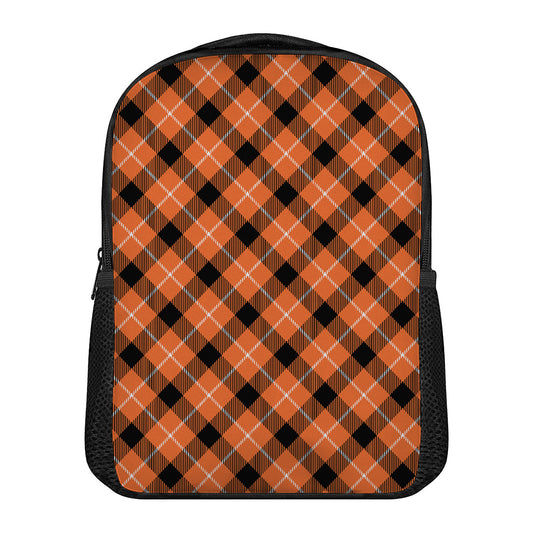 Orange Black And White Plaid Print Casual Backpack