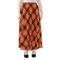 Orange Black And White Plaid Print Chiffon Maxi Skirt