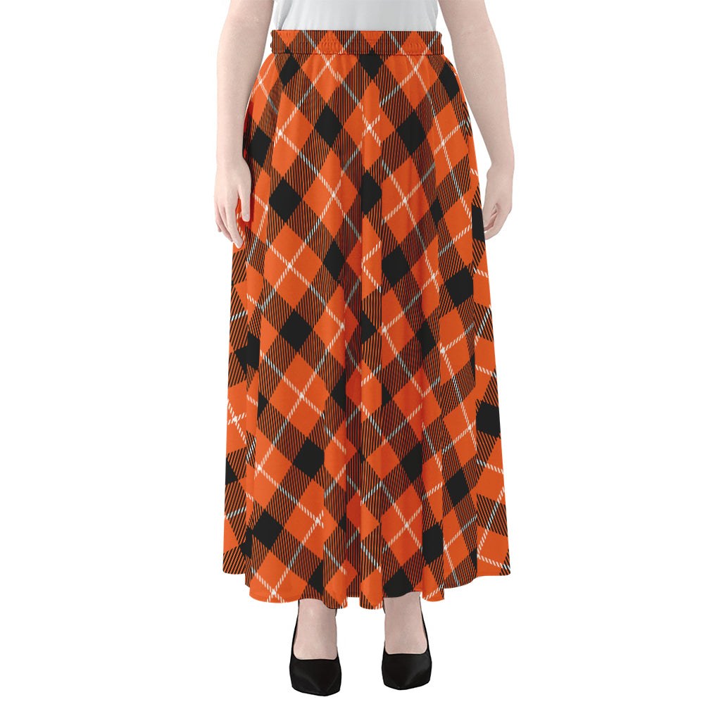 Orange Black And White Plaid Print Chiffon Maxi Skirt