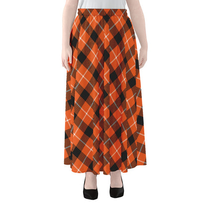 Orange Black And White Plaid Print Chiffon Maxi Skirt