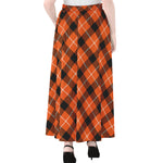 Orange Black And White Plaid Print Chiffon Maxi Skirt