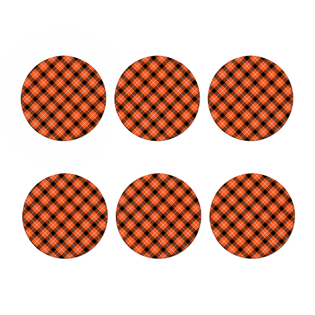 Orange Black And White Plaid Print Coaster Set