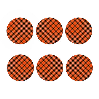 Orange Black And White Plaid Print Coaster Set