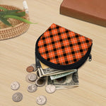 Orange Black And White Plaid Print Coin Purse