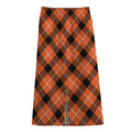 Orange Black And White Plaid Print Cotton Front Slit Maxi Skirt