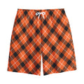 Orange Black And White Plaid Print Cotton Shorts