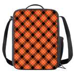 Orange Black And White Plaid Print Crossbody Lunch Bag
