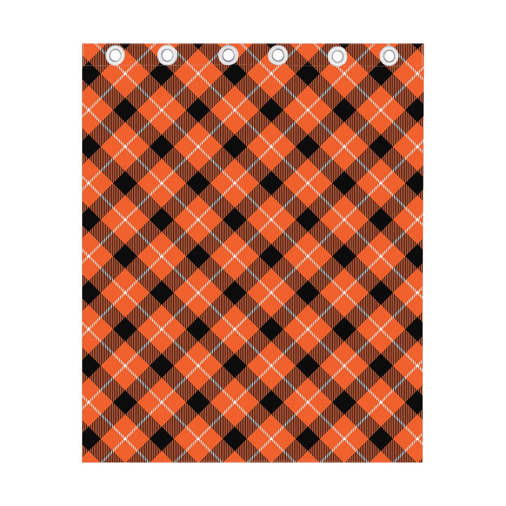 Orange Black And White Plaid Print Curtain