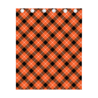Orange Black And White Plaid Print Curtain
