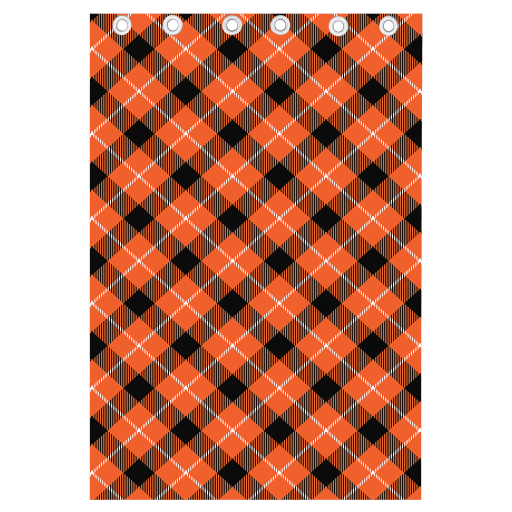 Orange Black And White Plaid Print Curtain