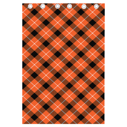 Orange Black And White Plaid Print Curtain