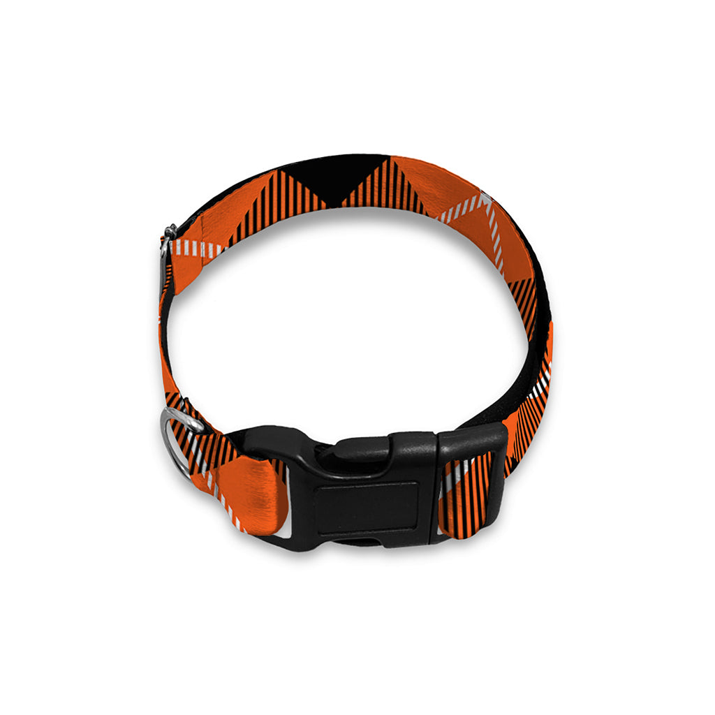 Orange Black And White Plaid Print Dog Collar